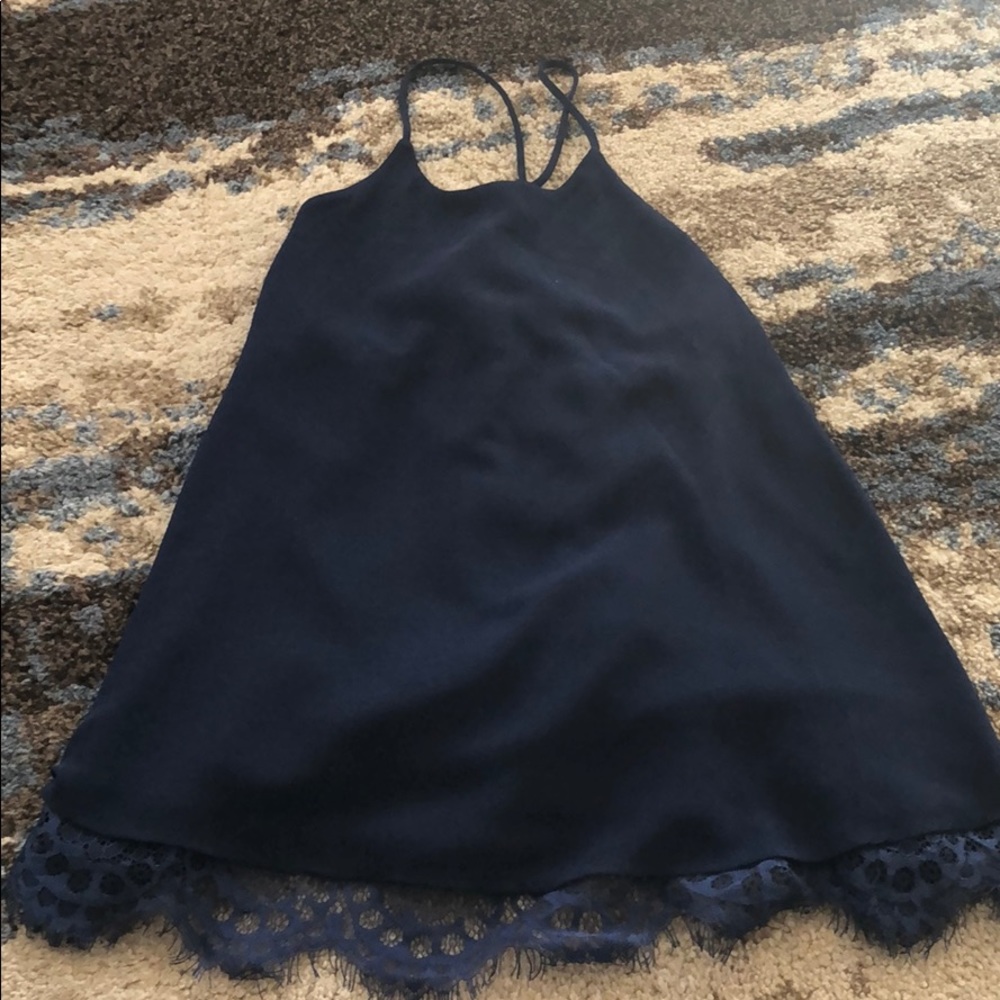 Women’s blue tank top with lace detail